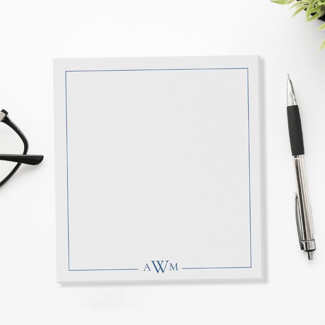 Minimalistisches blaues dreibuchstabiges Monogramm Notizblock (Von Creator hochgeladen)