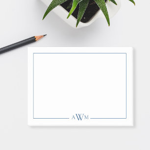 Minimalistisches blaues dreibuchstabiges Monogramm Post-it Klebezettel