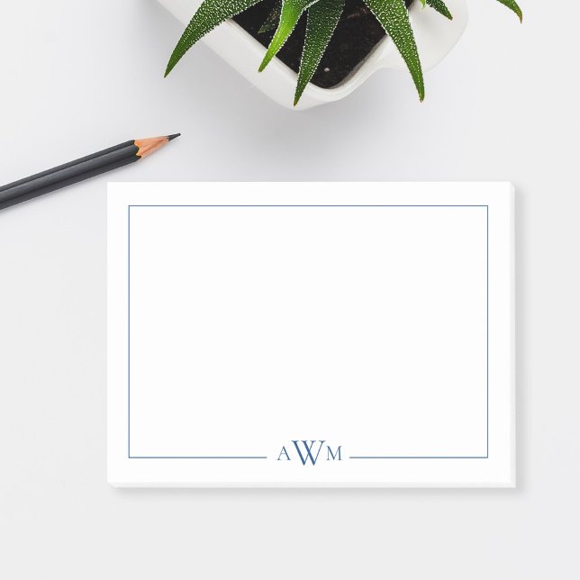 Minimalistisches blaues dreibuchstabiges Monogramm Post-it Klebezettel (Von Creator hochgeladen)