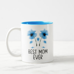 Minimalistisches blaues florales Zwillingsblütenmu Zweifarbige Tasse