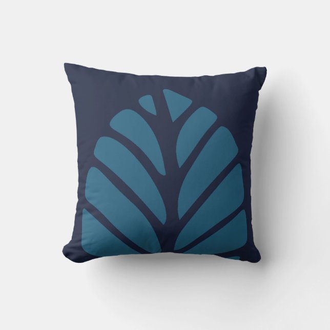 Minimalistisches blaues Leaf Kissen (Vorderseite)