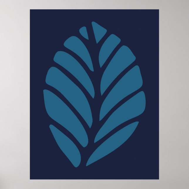 Minimalistisches blaues Leaf Poster (Vorne)