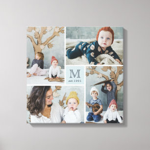 Minimalistisches blaues Quadrat Jungen Initial 4 F Leinwanddruck