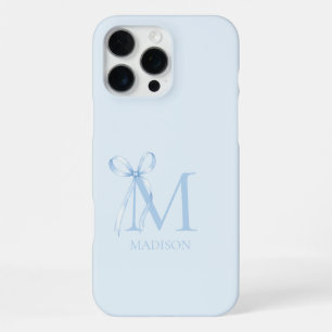 Minimalistisches blaues Schleifen-Initial-Monogram iPhone 16 Pro Max Hülle
