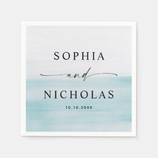Minimalistisches blaues Wasserfarbe-Hochzeitsskrip Serviette