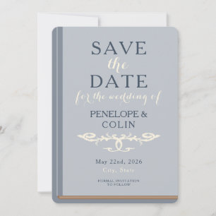 Minimalistisches Blue Cream Library Book Save The Date