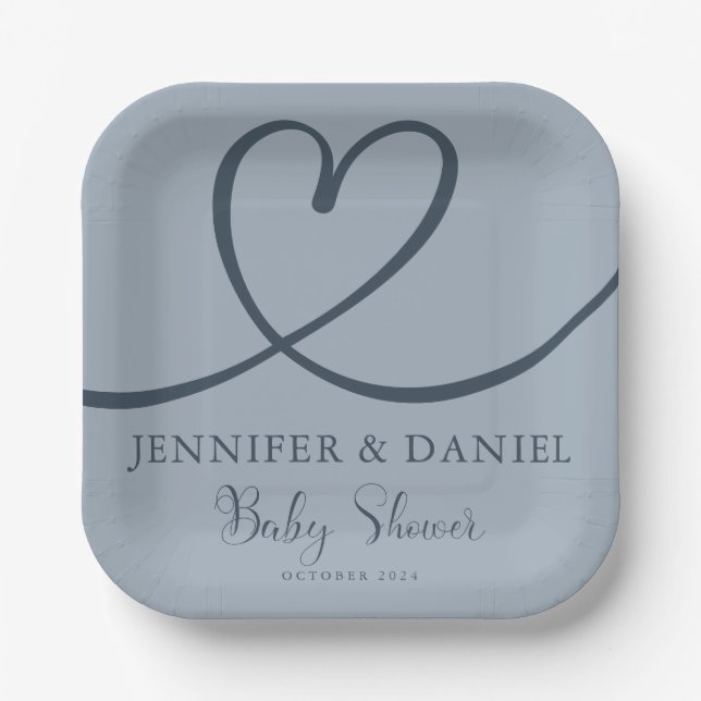 Minimalistisches Blue Heart Handgeschriebenes Eleg Pappteller (Vorderseite)