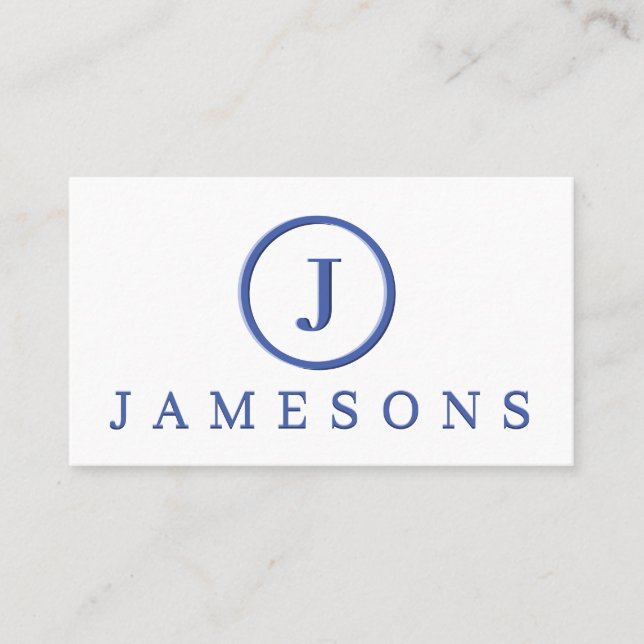 Minimalistisches Blue Monogram Logo Embossed Effec Visitenkarte (Vorderseite)