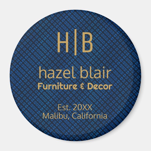 Minimalistisches Blue Pattern Gold Monogram Busine Magnet (Vorne)