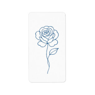 Minimalistisches Blue Rose Line Art Poster Adressaufkleber