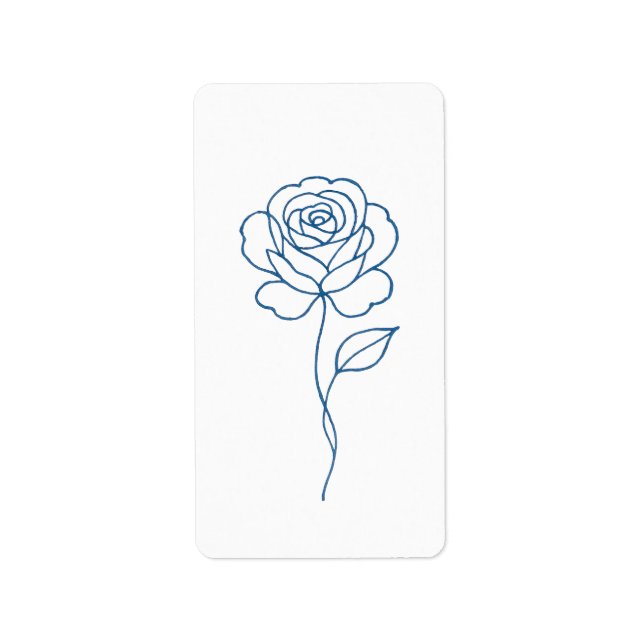 Minimalistisches Blue Rose Line Art Poster Adressaufkleber (Vorne)