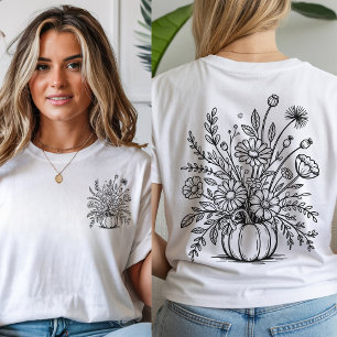 Minimalistisches Blumen-Kürbis-Shirt, Herbst-Shirt T-Shirt