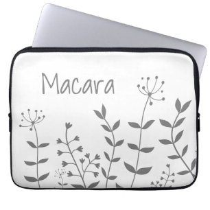 Minimalistisches Blumengrau weiß mit Namen Laptopschutzhülle