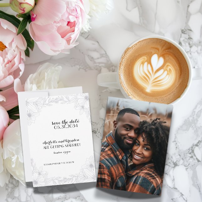 Minimalistisches Blumenhochzeiten-Foto Save the Da Date (Von Creator hochgeladen)