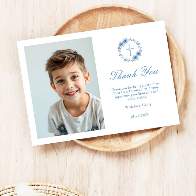 Minimalistisches Blumenkreuz Erstes kommunales Fot Dankeskarte (Von Creator hochgeladen)