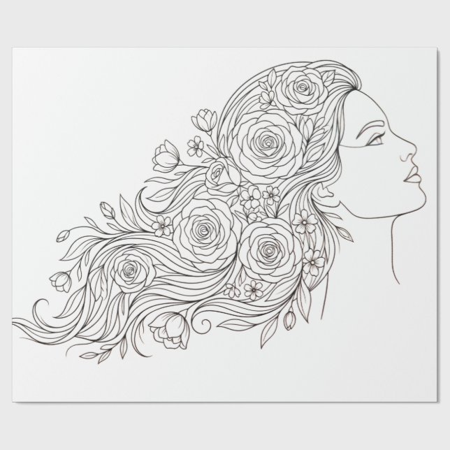 Minimalistisches Blumenmuster Frau Geschenkpapier (Flach)