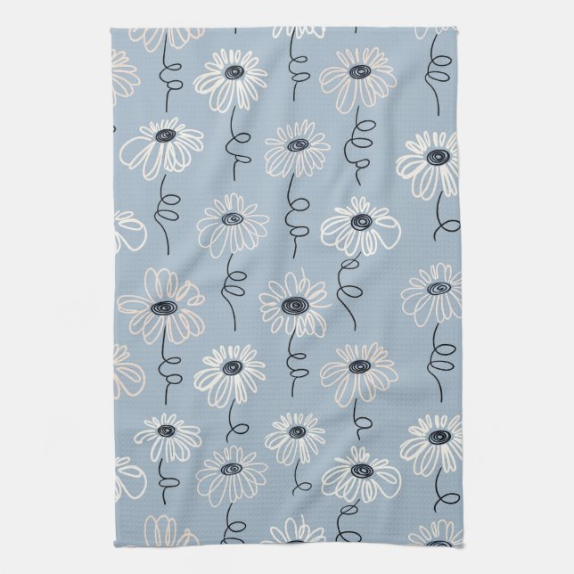 Minimalistisches Blumenmuster mit Gänseblümchen (7 Geschirrtuch (Vertikal)