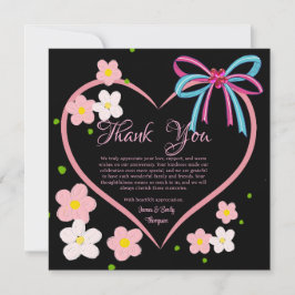 Minimalistisches Blumenrosa und Schwarzes Hochzeit Dankeskarte