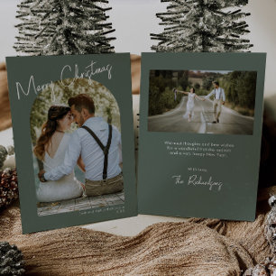 Minimalistisches bogengrünes modernes Foto Weihnac Einladung