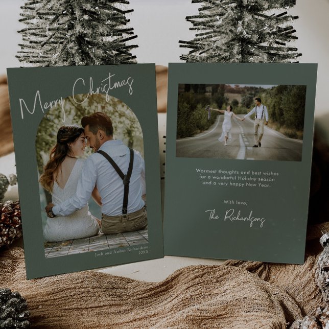 Minimalistisches bogengrünes modernes Foto Weihnac Einladung (Von Creator hochgeladen)
