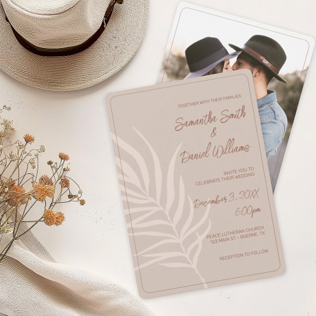 Minimalistisches Bohemisches Foto Hochzeit Einladung (Boho Terracotta Wedding Invitation)