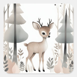 Minimalistisches Boho Deer im Wald Quadratischer Aufkleber
