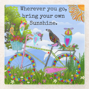 Minimalistisches Boho Floral Bicycle and Birds Glasuntersetzer