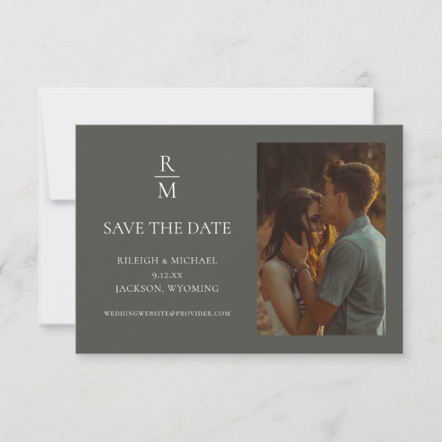 Minimalistisches Boho Monogram Foto Save the Date (Vorderseite)