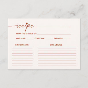 Minimalistisches Boho Recipe Brautparty Begleitkarte