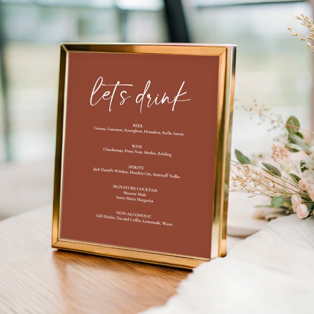 Minimalistisches Boho Terracotta Wedding Drink Bar Poster (Von Creator hochgeladen)