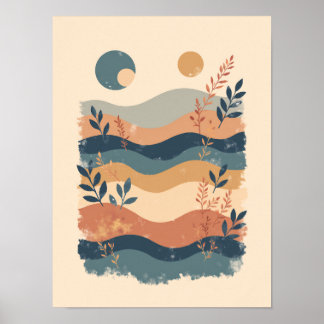 Minimalistisches Boho Wave Muster Abstrakte Wand K Poster