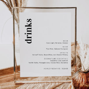 Minimalistisches Bold Wedding Bar Menu   Drink Men Poster
