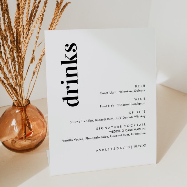 Minimalistisches Bold Wedding Bar Menu | Drink Men Sockelschild (Von Creator hochgeladen)