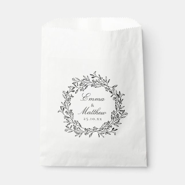 Minimalistisches botanisches Krautlogo für Schwarz Geschenktütchen (Vorderseite)