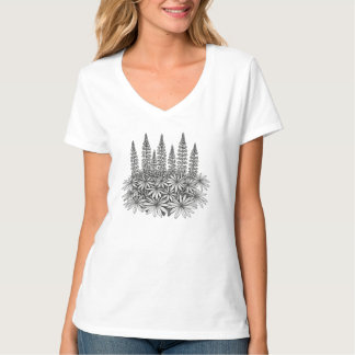 Minimalistisches Botanisches Lupinen-Blumen-Frauen T-Shirt