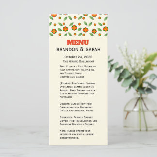 Minimalistisches Botanisches mit Orangenblüten Menükarte
