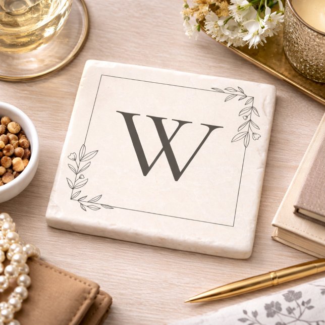 Minimalistisches Botanisches Monogramm Steinuntersetzer (Von Creator hochgeladen)