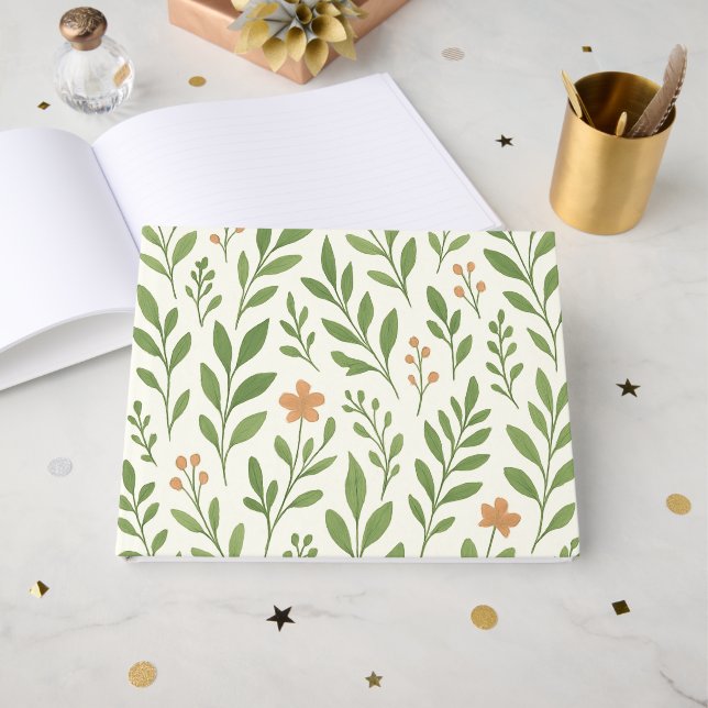 Minimalistisches botanisches Muster mit grünen Blä Gästebuch (Vorderseite Offen)