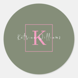 Minimalistisches Branding-Logo-Seite Grün-Rosa-Mon Runder Aufkleber