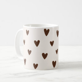 Minimalistisches Braun-Herzen-Muster | Ästhetisch Kaffeetasse