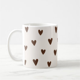 Minimalistisches Braun-Herzen-Muster | Ästhetisch Kaffeetasse