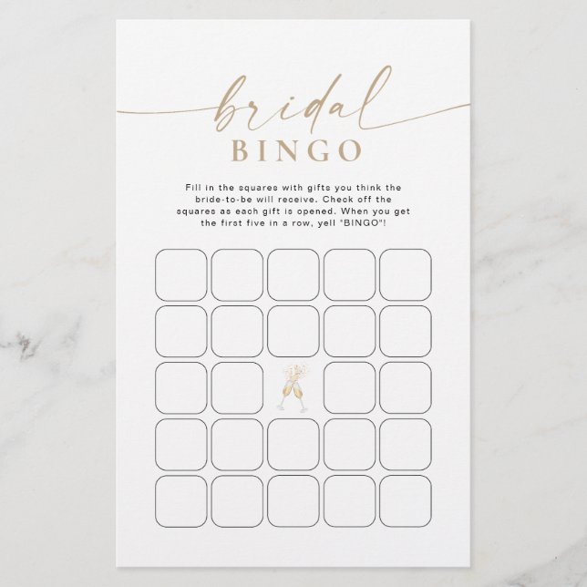 Minimalistisches Brautparty-Bingo (Vorderseite)