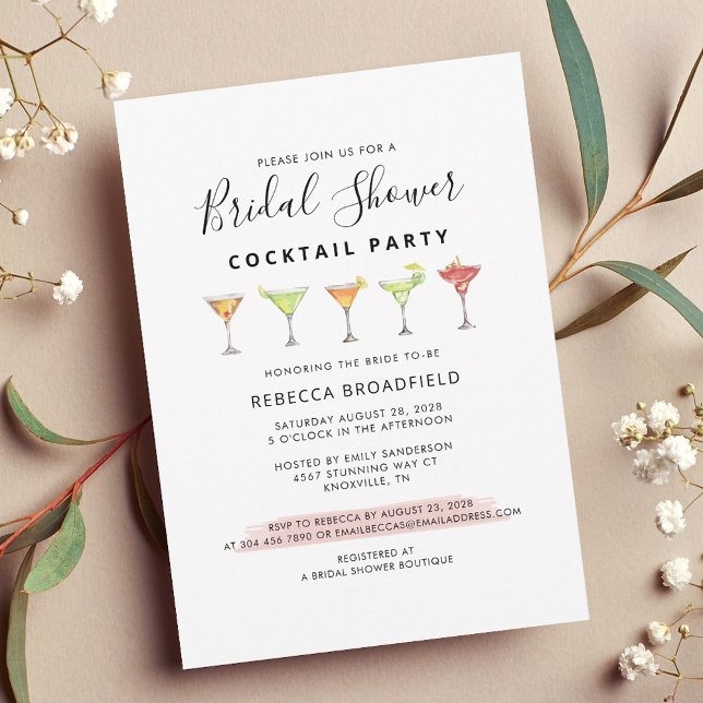 Minimalistisches Brautparty Cocktail Beach Party Einladung (Modern Script Cocktail Party Bridal Shower Invitation)