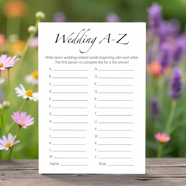 Minimalistisches Brautparty Hochzeit A-Z Game Card Einladung (Von Creator hochgeladen)
