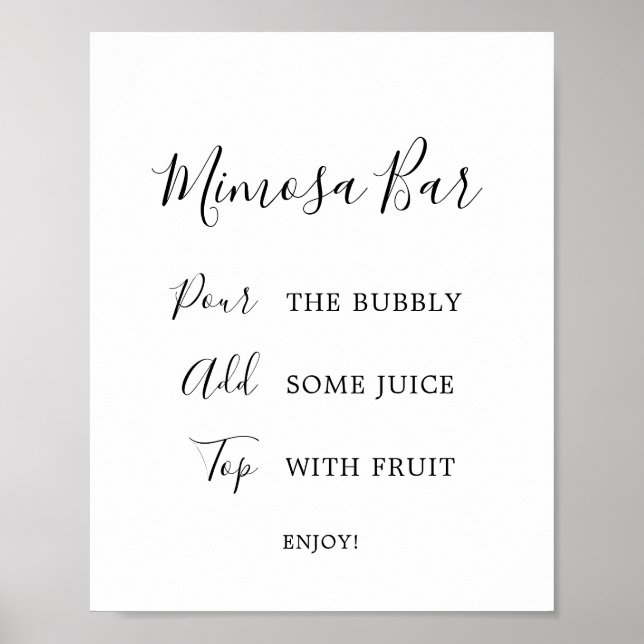 Minimalistisches Brautparty Mimosa Bar Sign Poster (Vorne)