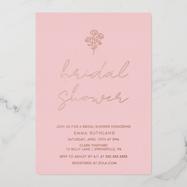 Minimalistisches Brautparty Rose Gold Foil Inv Folieneinladung (Vorderseite)