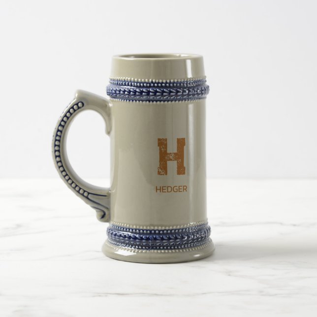 MINIMALISTISCHES BRONZE EIN-BUCHSTABEN-MONOGRAMM N BIERGLAS (Links)