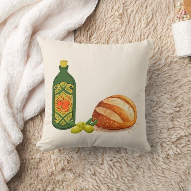 Minimalistisches Brot und Olivenöl Kissen (Decke)