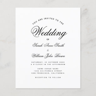 Minimalistisches Budget Schwarz & Weiß Hochzeitsem