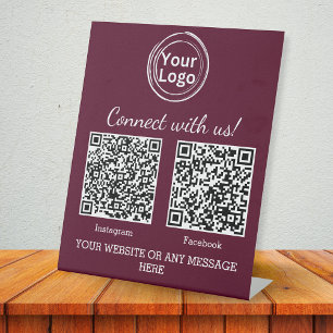 Minimalistisches Burgundy Business Logo - zwei QR Sockelschild